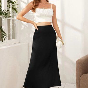 Zipper Side Ruched Satin Skirt